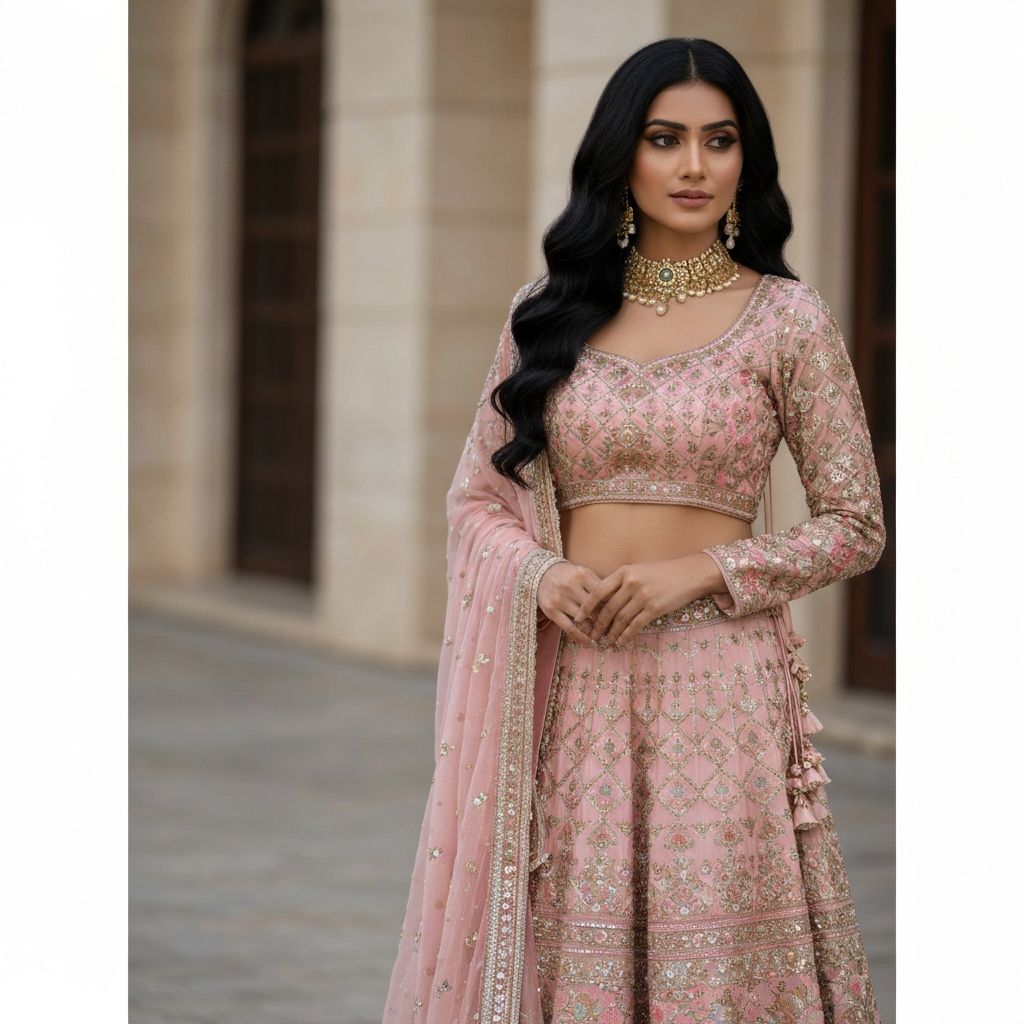 Modern sharara set with traditional Indian embroidery blending contemporary and classic bridal fashion